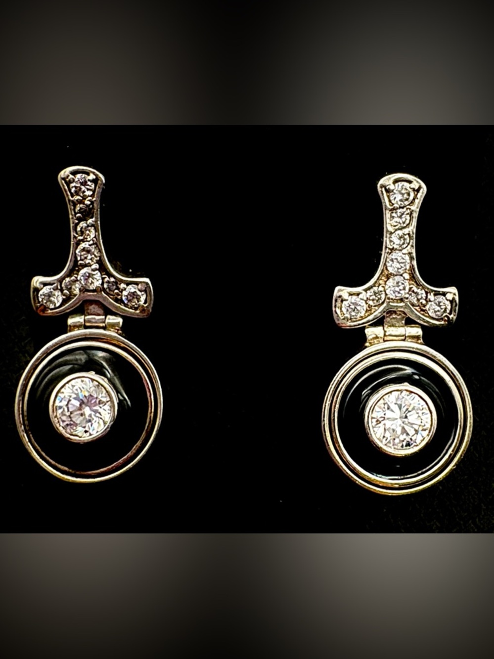 Sterling Silver Black and Silver Drop Earrings with Cubic Zirconia